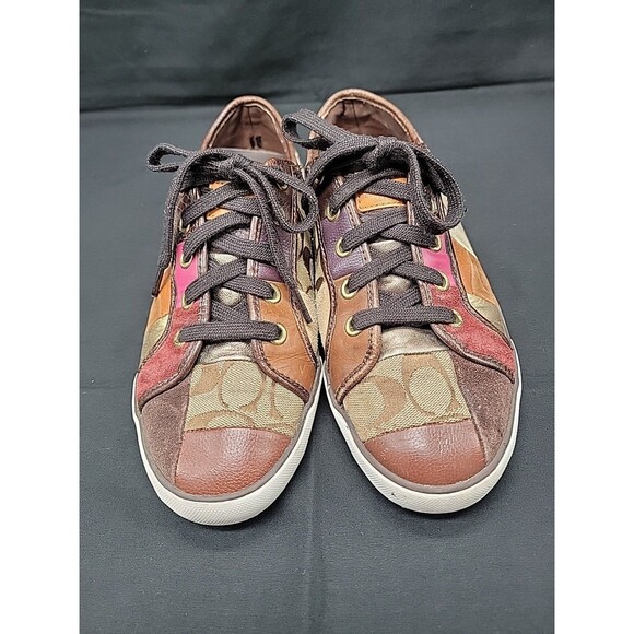 Signature Coach Dawnell Patchwork Leather Suede Lace Up Sneakers Size 7.5M Brown - Picture 3 of 13